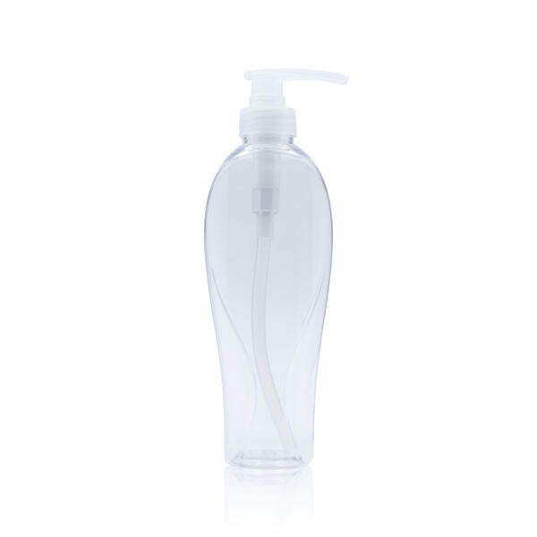 ENVASE PET. 400 ML COLOR TRANSPARENTE BOMBA TRANSPARENTE PARA SHAMPOO UNA UNIDAD