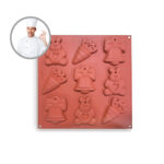 MOLDE DE SILICON HSH03 B TERRACOTA - PASCUA / 9 FIGURAS (CONEJO, ZANAHORIA, CAMPANA) 378 ML UNA UNIDAD.