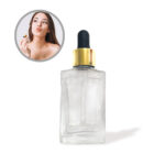 ENV. GOTERO CUADRADO VIDRIO 50 ML CRISTALINO GOTERO DORADO / HULE NEGRO UD