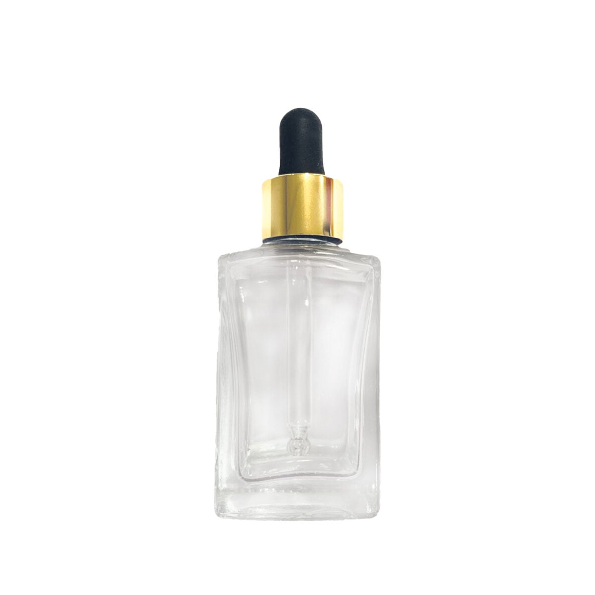 ENV. GOTERO CUADRADO VIDRIO 50 ML CRISTALINO GOTERO DORADO / HULE NEGRO UD - Image 2