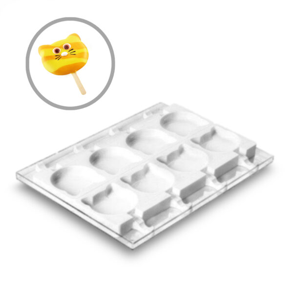 MOLDE DE SILICON PARA PALETA DE HELADO GEL08 GATO - 8 FIGURAS /SET 2 PIEZAS/UNA UNIDAD